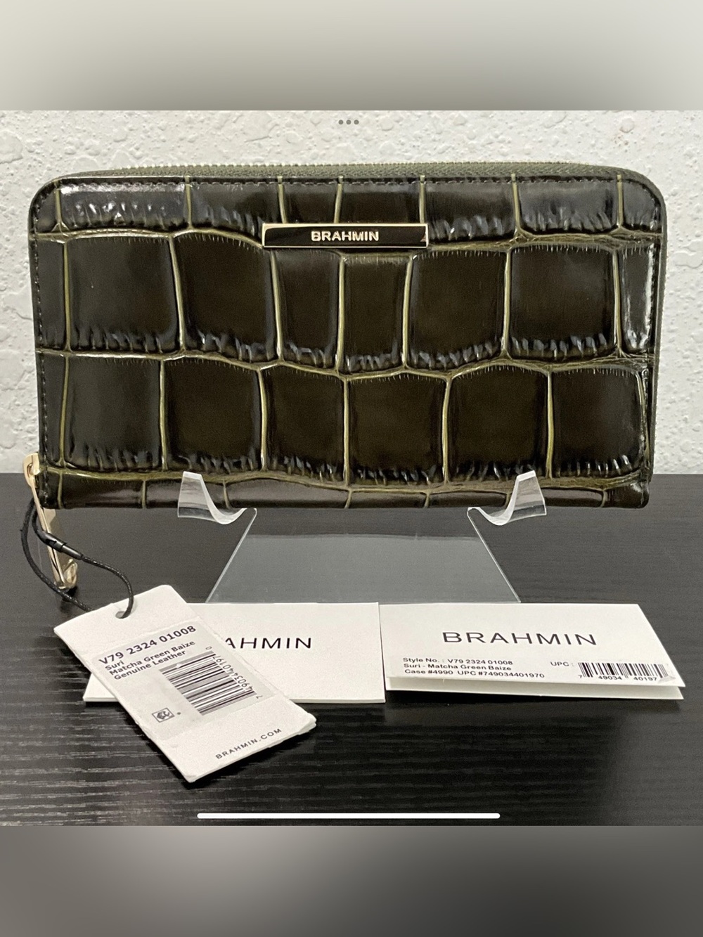 Brahmin Suri MATCHA GREEN BAIZE Leather Clutch Wallet